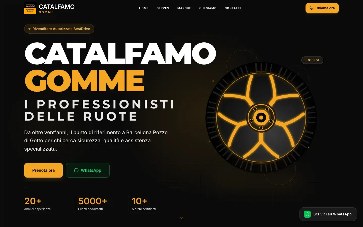 Screenshot desktop della homepage di Catalfamo Gomme