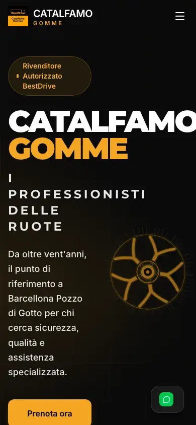 Screenshot mobile della homepage di Catalfamo Gomme