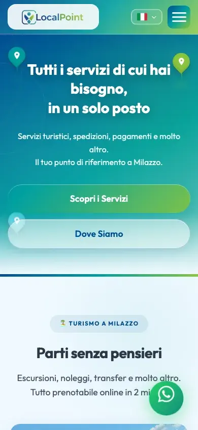 Screenshot mobile della homepage di LocalPoint Milazzo
